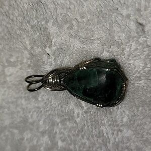 Wire Wrapped Green Shattuckite Chrysocolla Stone Pendant With Bale